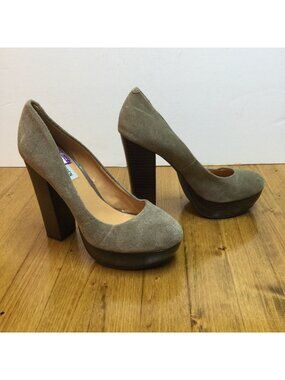 Steve Madden Taupe Suede Platform Heels With Stacked Block Heel Size 7.5
